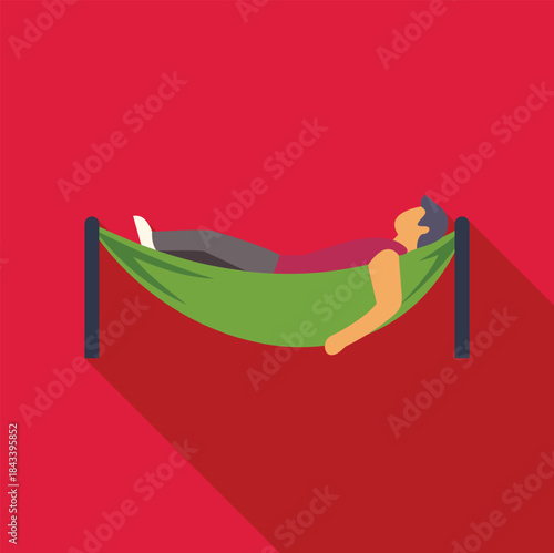 Man relaxing in hammock on red background