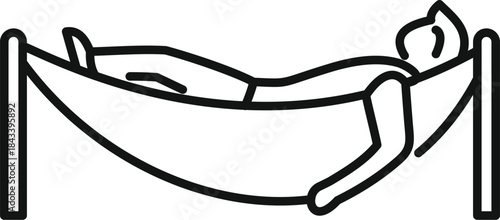 Man lying in hammock enjoying summer vacation, simple line drawing representing relaxation, leisure, and travel
