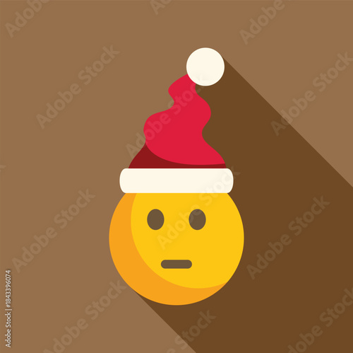 Yellow neutral face emoji wearing red and white christmas hat, expressing indifference or neutrality toward holiday season