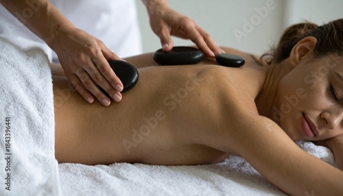 Hot Stone Massage Therapy on Back – Relaxation and Wellness Treatment Featuring Smooth Stones, Massage Table, and Therapeutic Touch for Stress Relief, Muscle Tension, and Spa Experience