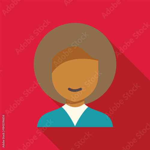 Minimalist flat design illustration featuring a smiling person with an afro hairstyle, suitable for profile pictures or avatars