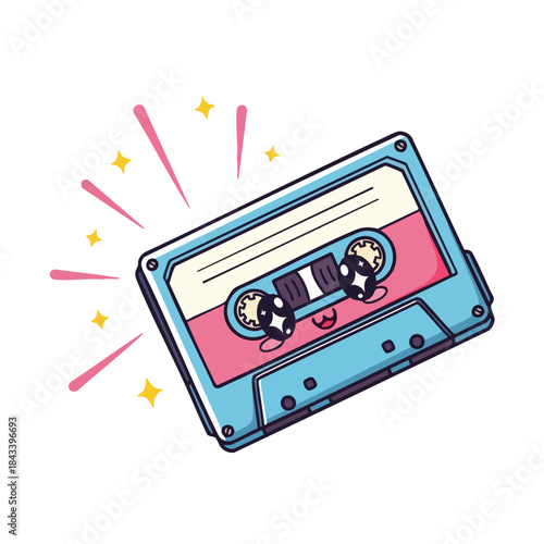 Retro Cassette Tape with Sparkles and Pink Details.