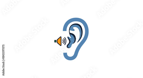 audio volume icon with ear listening symbol isolated on white background flat hearing logo for sound podcast and accessibility apps