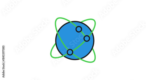 atomic planet icon with orbiting electrons flat blue and green science symbol on white background for physics chemistry and education