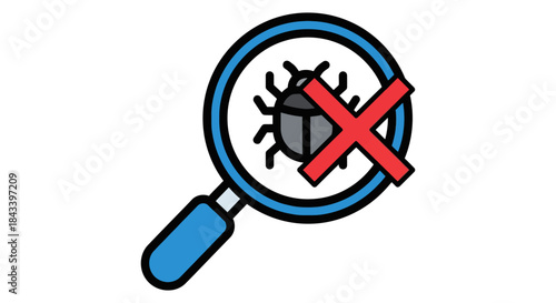 bug detection and removal icon with magnifying glass and red cross software testing and antivirus concept for apps web and it security