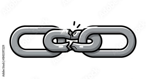 broken chain link icon showing weak connection failure and security risk in simple flat style ideal for error pages and warning banners