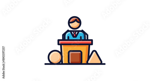 business leader speaking from podium with geometric shapes flat vector icon for presentation public speech leadership training