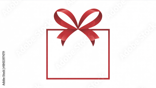 A simple illustration featuring a red ribbon bow and a rectangular gift box outline.