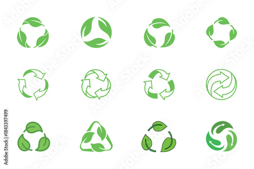 Set of green ecology icons, vector symbols for recycling and environmental design