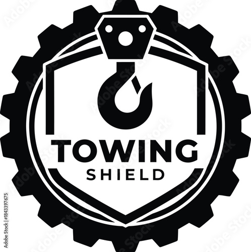 Hook Towing Shield Logo Vector Design on White