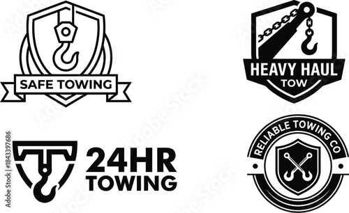 Hook Towing Shield Logo Vector Design on White