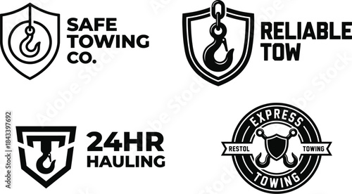 Hook Towing Shield Logo Vector Design on White