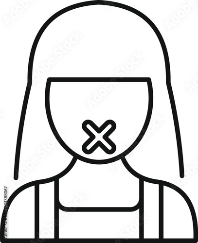Censorship depicted by woman with mouth taped shut, symbolizing freedom of speech restrictions