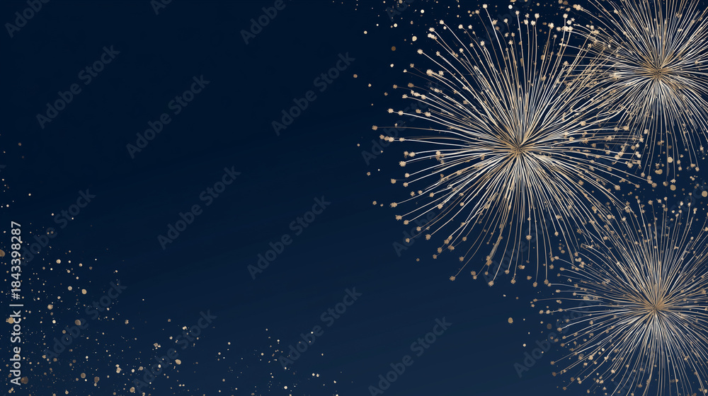 Fototapeta premium a panoramic view of fireworks for new year's celebration. Happy new year, Christmas concept, firework, celebration, party 2026.