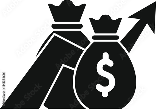 Money bags and charts showing growing investment income, representing successful financial growth