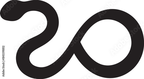 black silhouette of snake minimal curve design on white background, vector