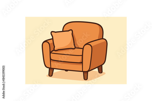 Flat vector illustration of cozy armchair with pillow soft rounded shapes clean outline warm home decor style