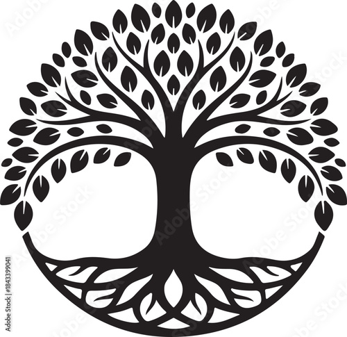 black silhouette of tree of life minimal on white background, vector