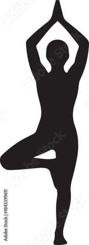 black silhouette of yoga pose minimal on white background, vector