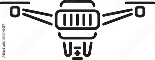 Drone flying, delivering packages with quadcopter in outline style