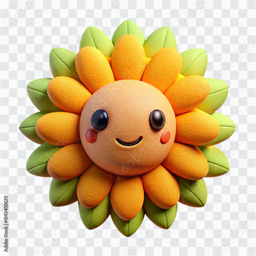 3D Plush Cotton Sunflower Icon | Bright Plush Flower, Cute Nature Symbol