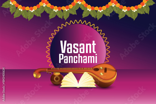 Vasant panchami is a hindu festival celebration greeting card