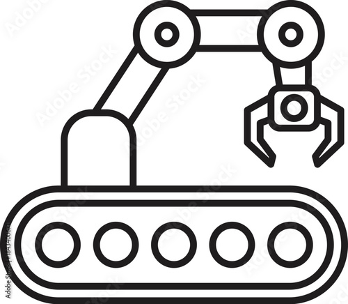 Robotic arm with gripper moving on conveyor belt, symbolizing factory automation and advanced manufacturing processes