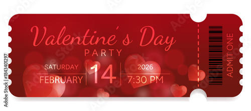 A romantic Valentine's Day ticket on a red background