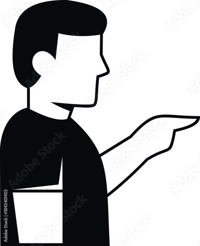 Man in profile gesturing forward with finger pointing, indicating blame or direction