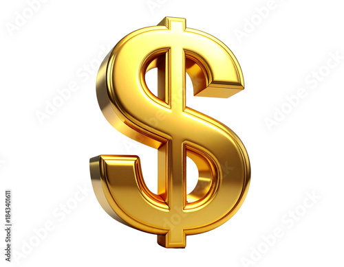  3D Gold Dollar Sign Luxurious Metallic Icon Transparent Background.