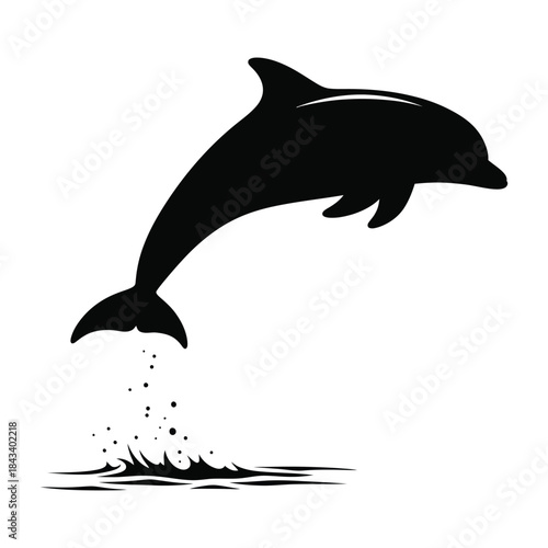 A leaping dolphin silhouette creates a dynamic marine wildlife scene