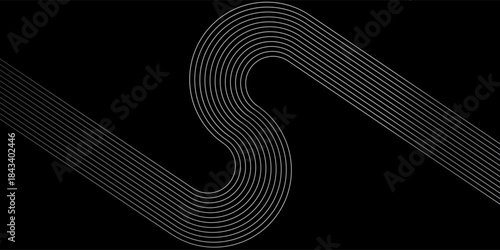 Abstract Black Background with Curved Silver Lines - Modern Minimalist Wave Pattern Digital Art