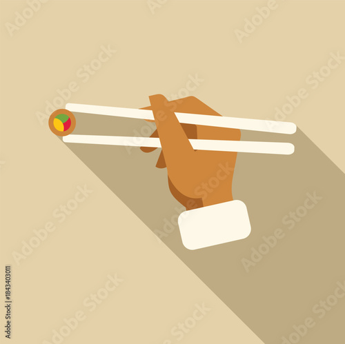 Hand holding a piece of sushi with chopsticks, illustrating asian cuisine concepts