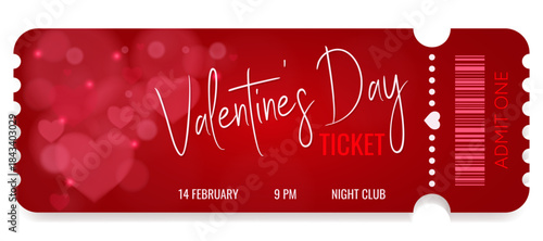 A vibrant Valentine's Day party ticket featuring blurred hearts