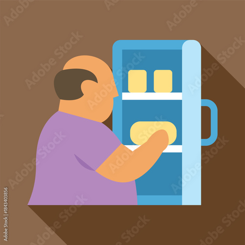 Overweight man taking food from a refrigerator