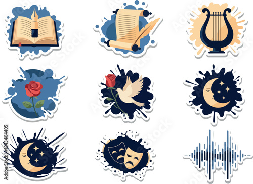 Creative Arts Stickers Literature, Music, and Theater Designs