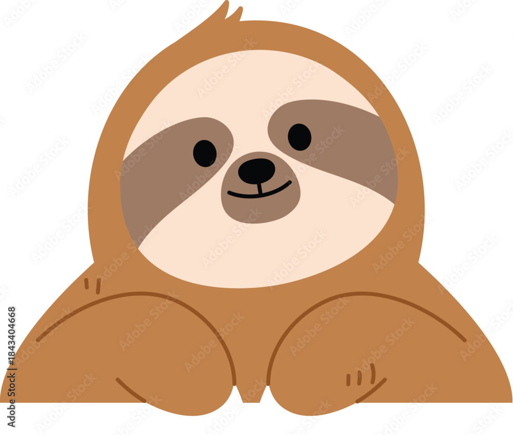 Obraz premium Funny Cute Sloth Cartoon Peeking Over the Edge, Cute Lazy Sloth Character Isolated illustration