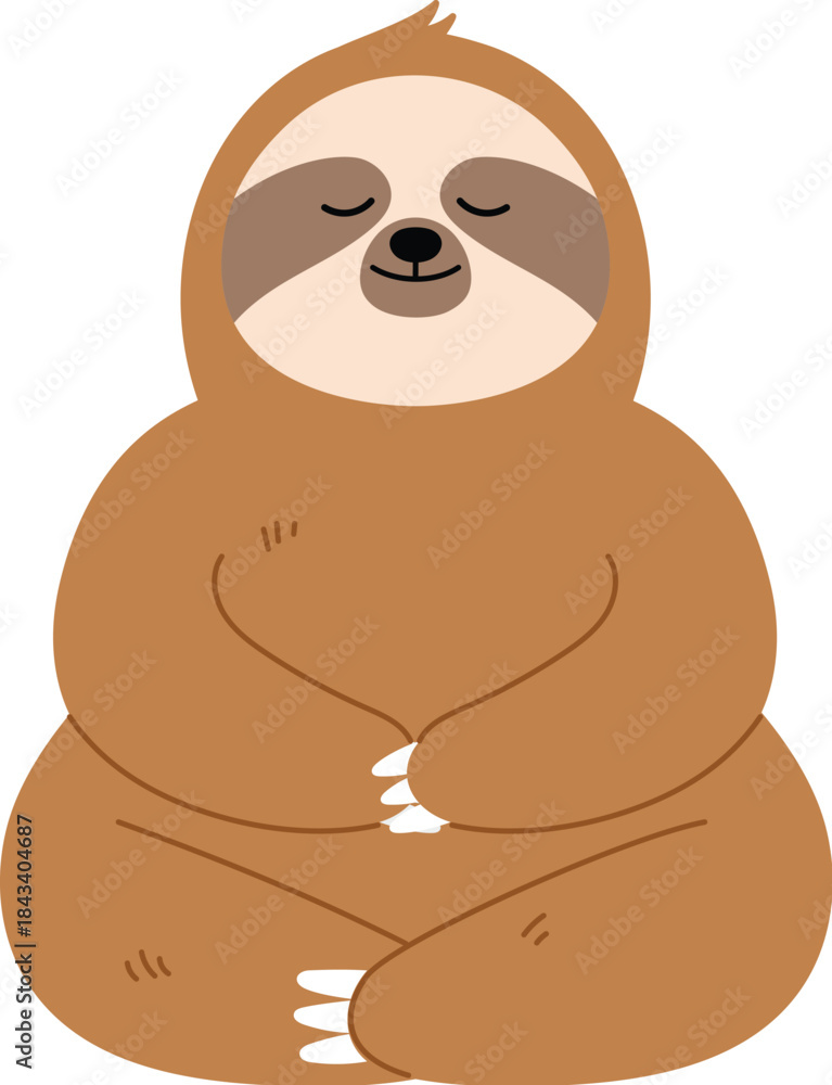 Obraz premium Relaxing sloth cartoon meditating, Cute sloth sitting and close eye illustration