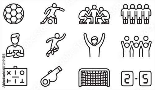 Football game and team strategy line icons collection