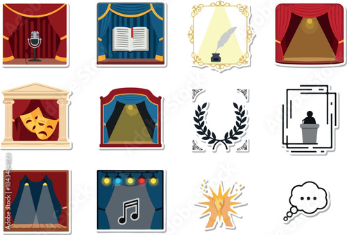 Variety of Stage, Theatre, and Performance Icons for Creative Design Projects