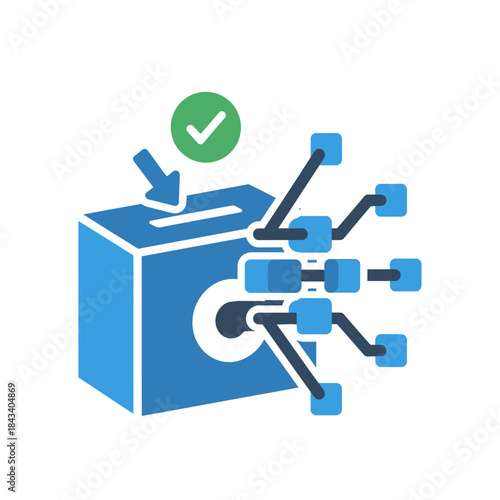 Secure blockchain voting concept with verified digital transaction flow from ballot box to network nodes