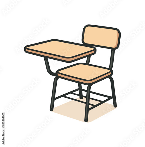 Flat vector illustration of classroom chair and desk combo minimal shape soft rounded shapes clean outline back to school cozy study style