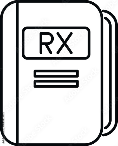 Prescription book with an rx symbol icon representing healthcare and treatment