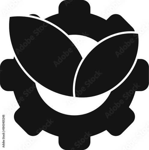 Plant leaves integrating with a gear, symbolizing eco friendly industrial processes and sustainable growth