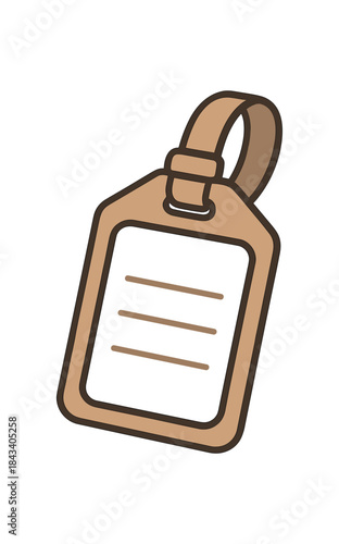 Flat vector illustration of luggage tag with blank label and strap soft rounded shapes clean outline cozy travel essentials style