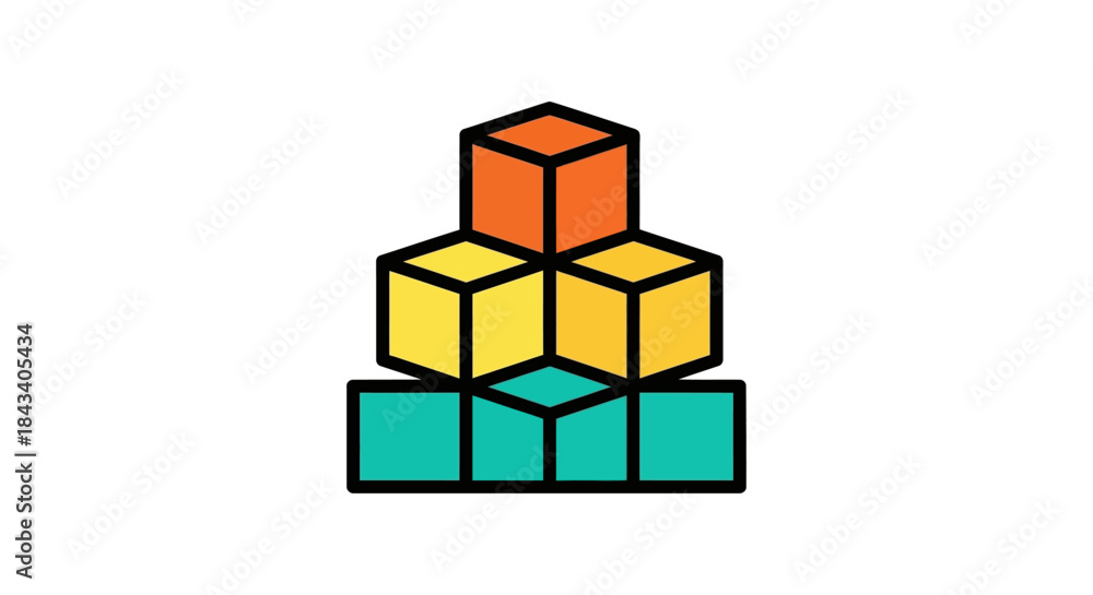 Obraz premium colorful geometric cubes stack icon abstract isometric building blocks arranged in pyramid shape on white background for logo or infographic