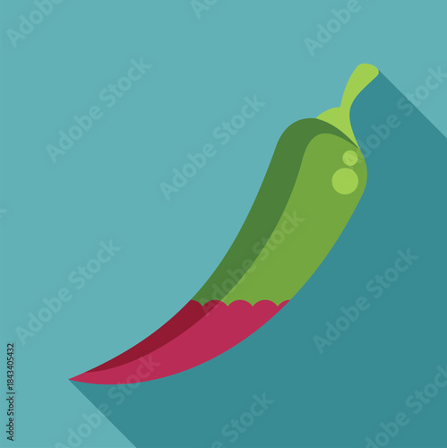 Green and red chili pepper showing spicy food concept with long shadow