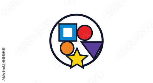 colorful geometric shapes icon with circle square triangle and star minimalist flat vector design for education kids learning games