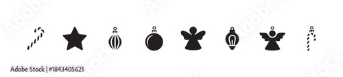 Christmas candy cane star angel and bauble icons for festive holiday celebration and winter season