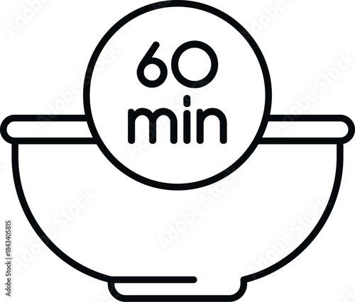 Cooking bowl icon displaying 60 minute timer for food preparation or recipe